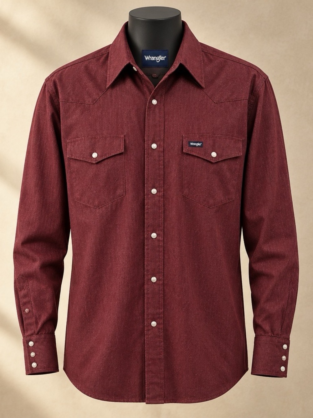Wrangler Maroon Long-Sleeve Western Button-Up Shirt